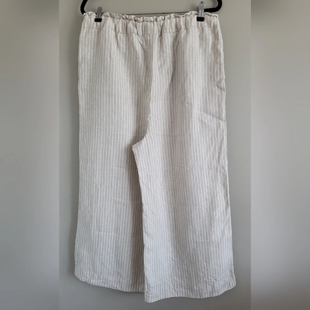Chico's Women 100% Linen Wide-Leg Culotte Pants High Rise Oatmeal $109 12/Large - Picture 14 of 16